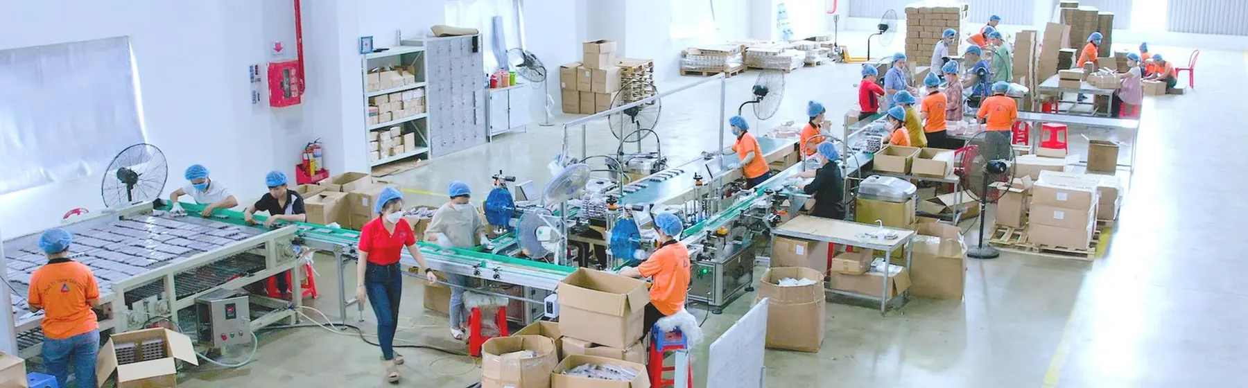 Candle filling and packing lines seen from above