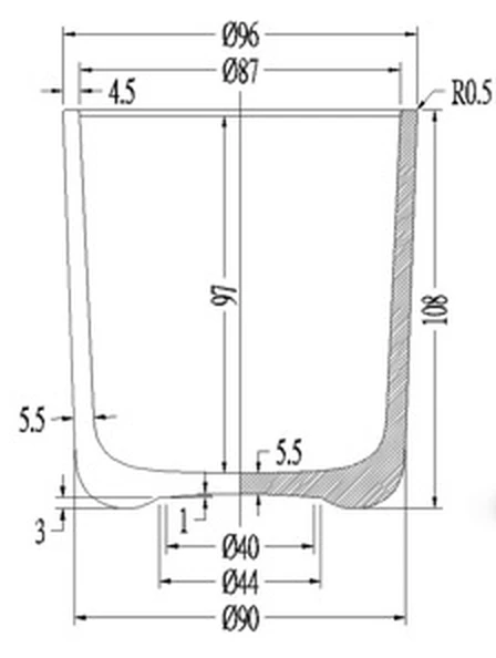 Engineering drawing of a glass candle tumbler with dimensions