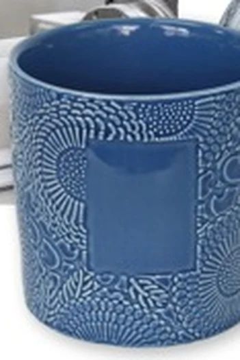 Blue glazed embossed ceramic vessel
