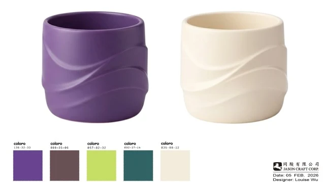 Wave ceramic vessel proposal in two color-ways with a palette