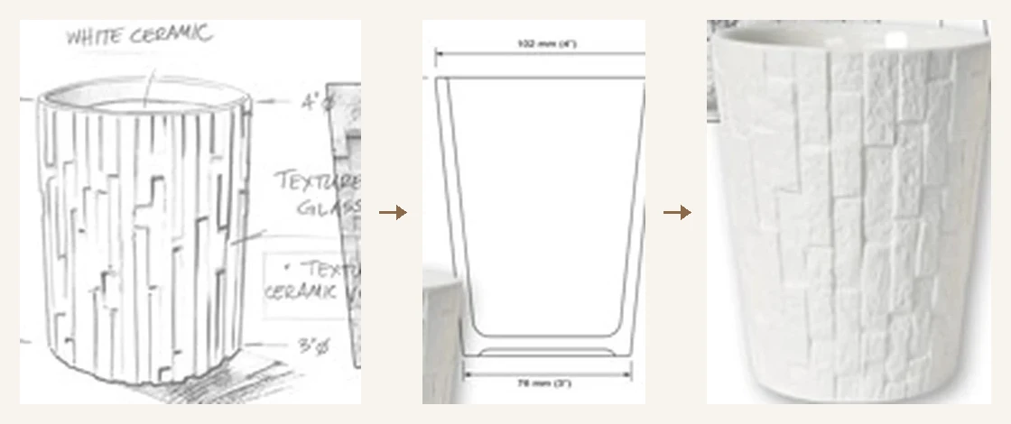 Ceramic vessel development from hand sketch to dimensioned 2D drawing to finished product