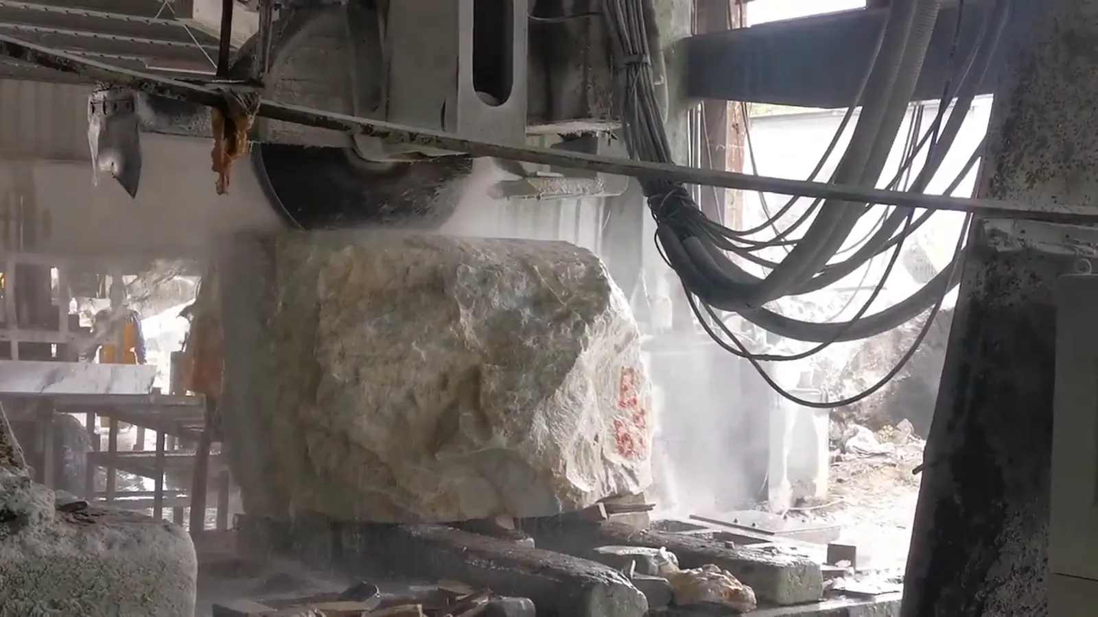 Saw cutting a marble block