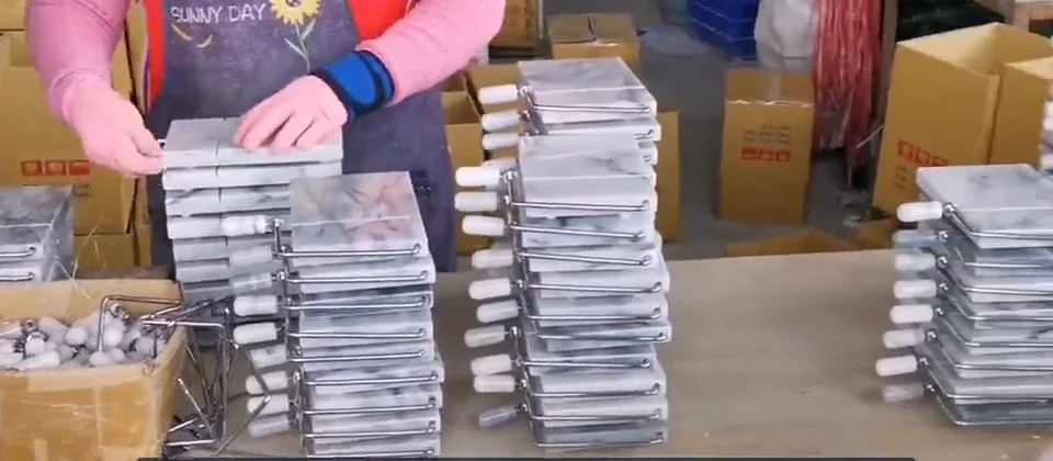 Stacks of finished marble boards being packed
