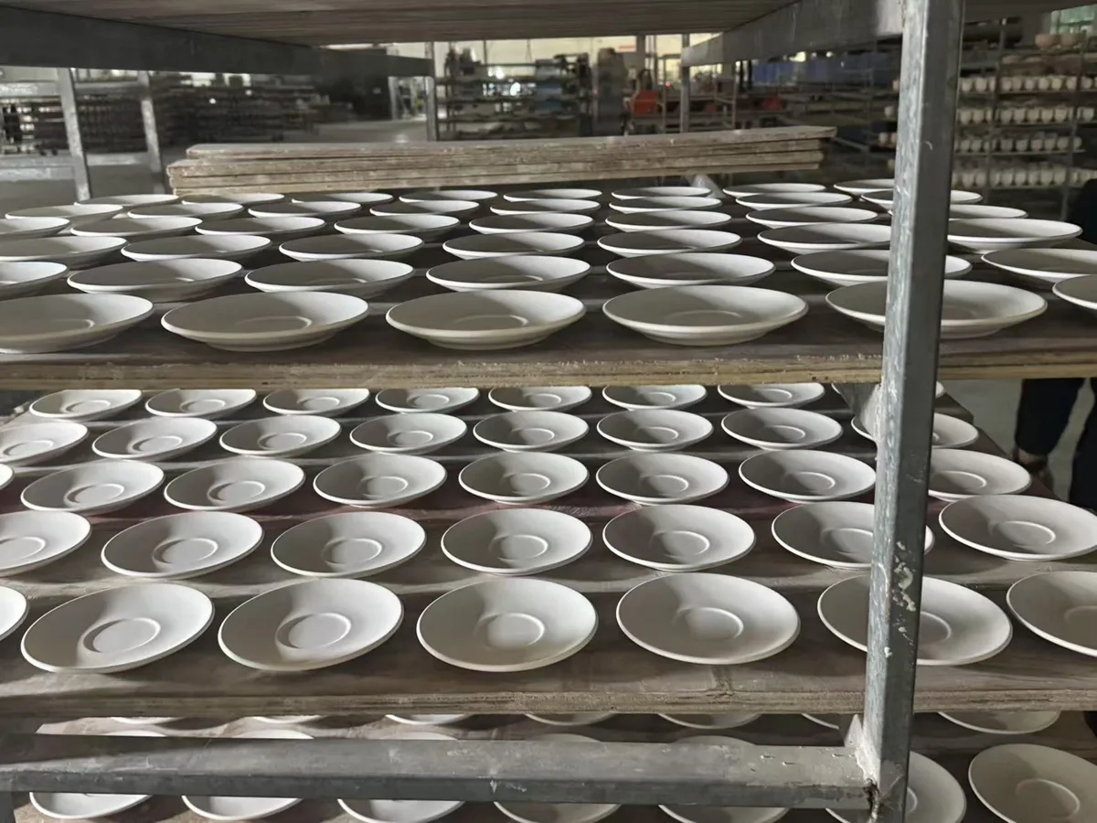 Bisque plates on drying racks